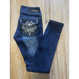 Vanity Premium Collection Jeans 25W 32L Dark Wash Bling Rhinestone Embellish Y2K